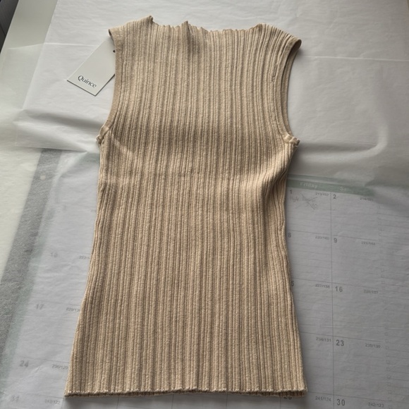 Quince Cotton Cashmere Ribbed Tank in Heather Oatmeal - Picture 8 of 11
